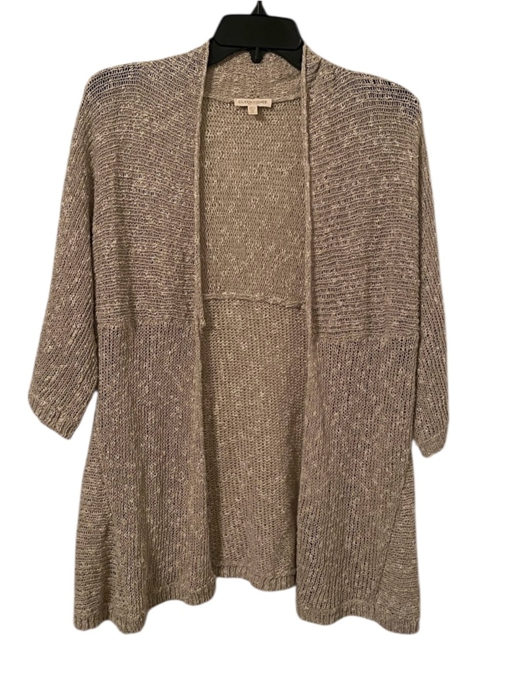 Eileen Fisher Women's Tan Brown Linen Cotton Knit Open Front Cardigan Size PS
